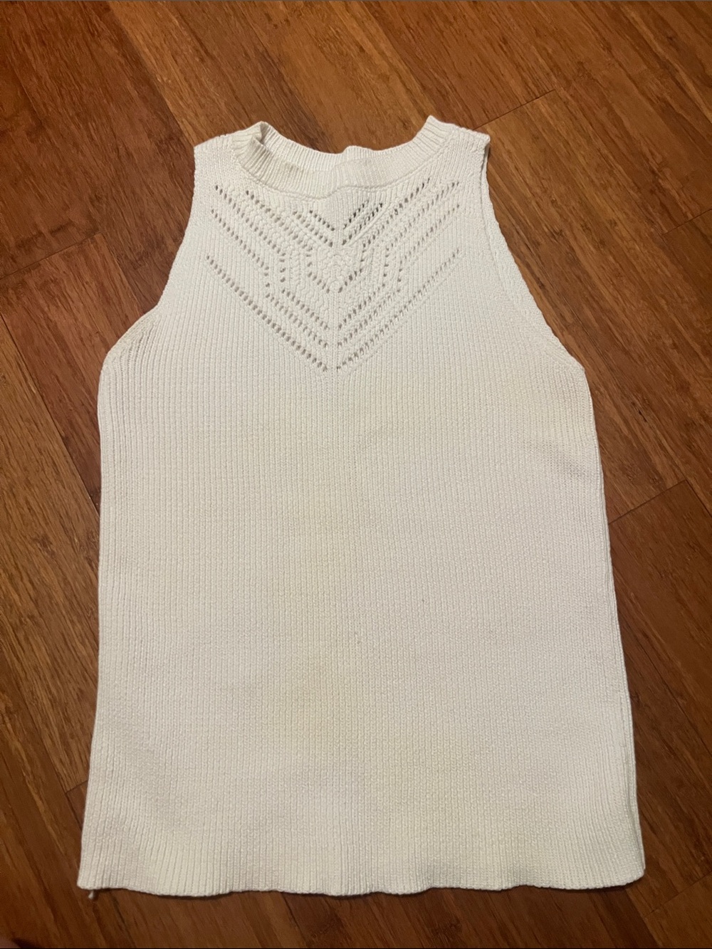 LOFT Cream Sleeveless Knit Tank with V-Point Stitch